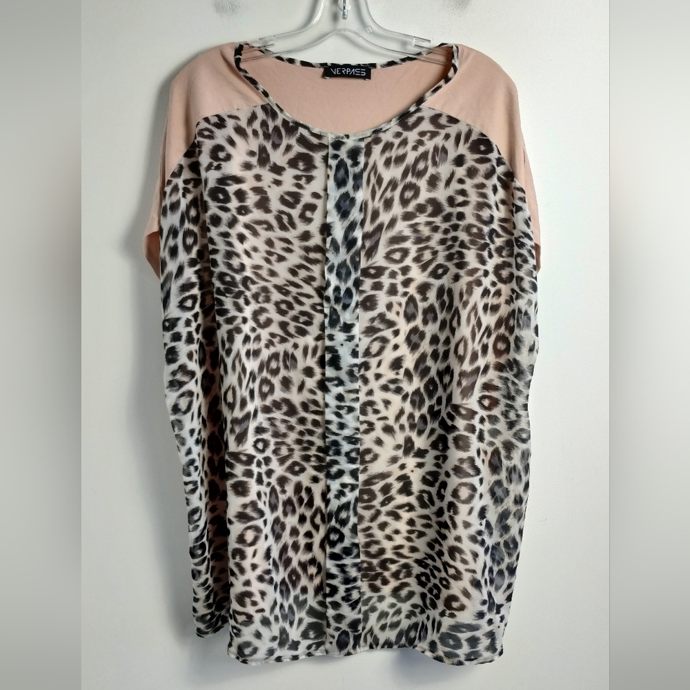 Verpass mixed media top leopard animal print pastel pink plus size 22 blouse